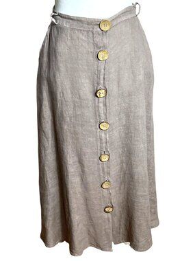 Art 300 Linen Skirt Taupe Midi Button Pockets Italy Boho Festival Earthy Wom M/L